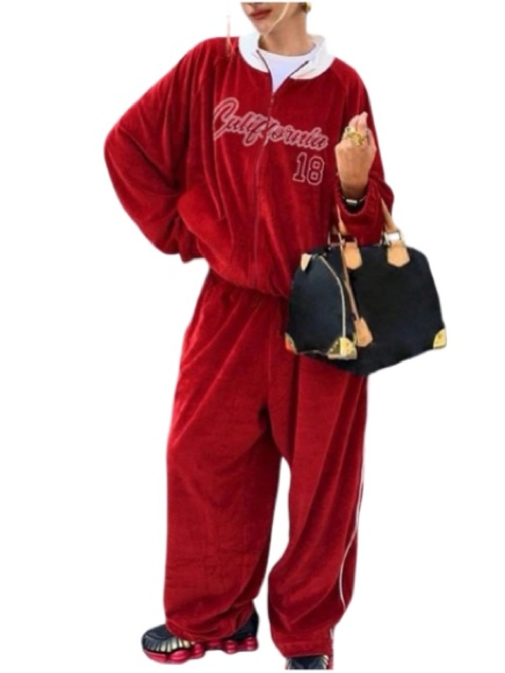 🔴♦️(SET!!!) ASOS Collusion Velvet Red Track Straight Leg Pant & Zipup Hoodie